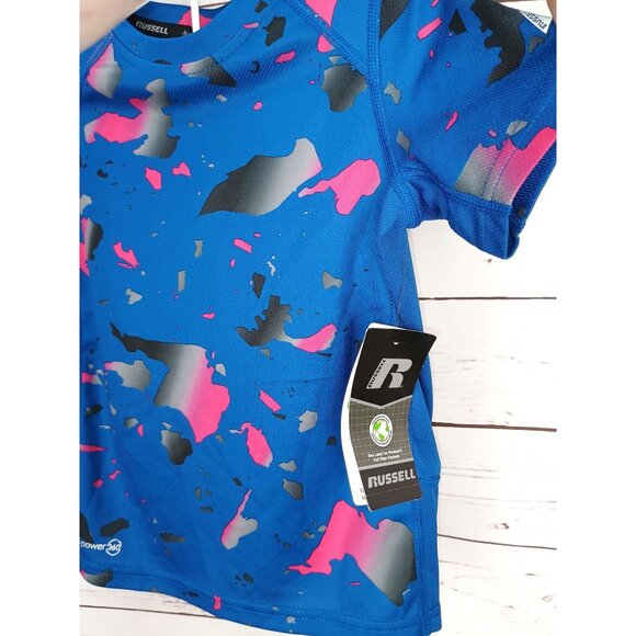 Russell Blue Camo Kids T-Shirt XS 4/5  Freshforce Odor Protection & Dripower 360 - Picture 3 of 8
